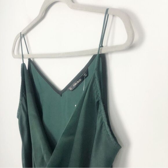 ZARA | NEW Forest Green Faux Wrap Button Side Sleeveless Top Women’s Size Large - Picture 7 of 11